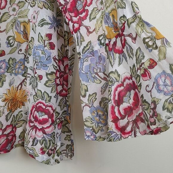 LOFT The Softened Shirt Floral Bell Sleeve Cotton Popover Blouse Top Size L - Picture 4 of 12